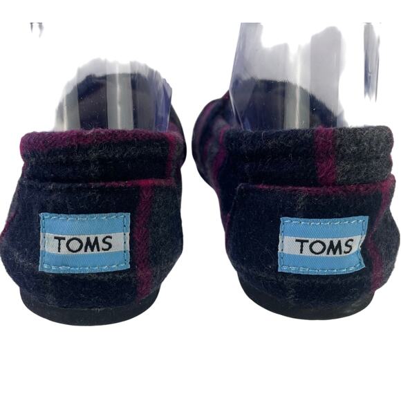 Tom’s Women Wool Blend Flats Moccasins Fuchsia Grey Plaid Flannel Slip On S 7.5 - Picture 8 of 12